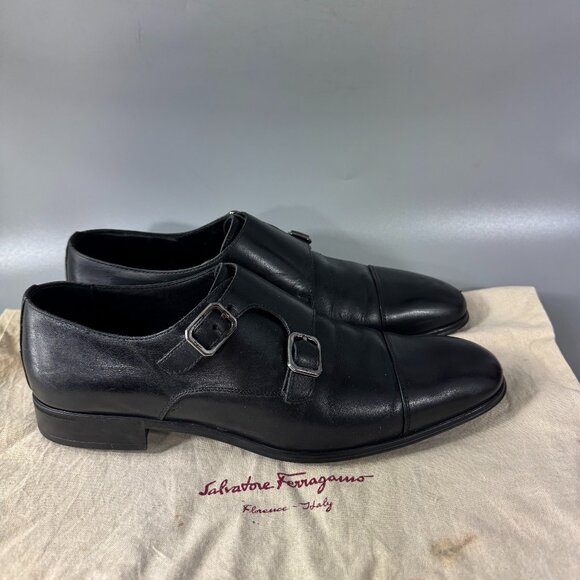 Salvatore Ferragamo ADDO Monkstrap Black Calf Leather Loafer Size 7 1/2 main image 12